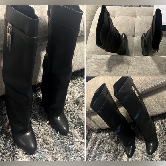 NEW IN BOX Black Fold Over Wedge Heel Wide Calf Pull On Knee High Boots Size 10 - Picture 14 of 16